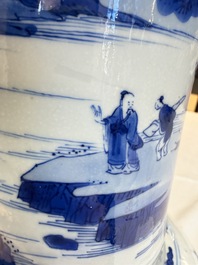 A Chinese blue and white 'Yenyen' vase with figures in a mountainous landscape, Kangxi