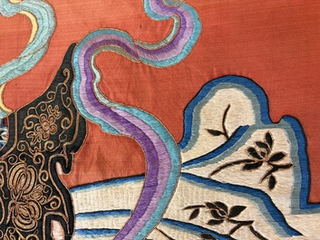 A large and fine Chinese embroidered silk 'Xi Wang Mu and Immortals' panel, 19th C.