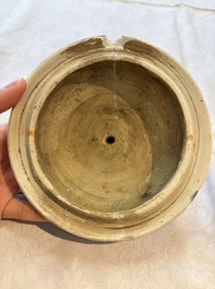 A Chinese blue and white 'Lotus Scroll' vase and cover, Ming