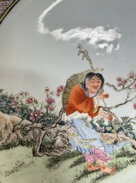 A Chinese famille rose 'Liuhai and the Three-Legged Toad' dish, 19th C.