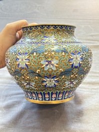 Two Chinese cloisonn&eacute; covered jars, a vase and two brush washers, 19/20th C.