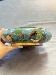 Two Chinese cloisonn&eacute; covered jars, a vase and two brush washers, 19/20th C.