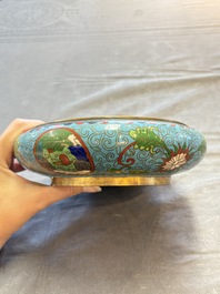 Two Chinese cloisonn&eacute; covered jars, a vase and two brush washers, 19/20th C.