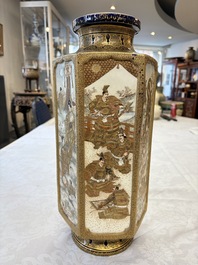 A fine Japanese Satsuma hexagonal vase with narrative design, Kinkozan 錦光山 mark, Meiji, 19th C.