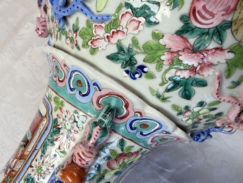 A Chinese Canton famille rose vase with narrative design, 19th C.