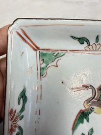 A set of five Chinese wucai Ko-Sometsuke square 'Crane' dishes for the Japanese market, with a tomobako, Tianqi