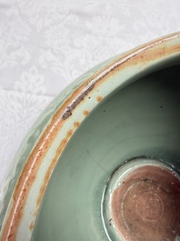 A fine large Chinese Longquan celadon 'Floral' jar, Ming
