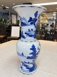 A Chinese blue and white 'Yenyen' vase with figures in a mountainous landscape, Kangxi