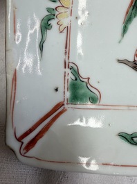 A set of five Chinese wucai Ko-Sometsuke square 'Crane' dishes for the Japanese market, with a tomobako, Tianqi