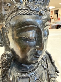 A fine Chinese bronze figure of Bodhisattva holding a ruyi, Ming