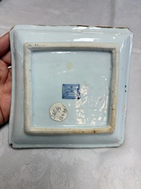 A set of five Chinese wucai Ko-Sometsuke square 'Crane' dishes for the Japanese market, with a tomobako, Tianqi