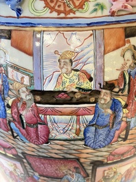 A Chinese Canton famille rose vase with narrative design, 19th C.