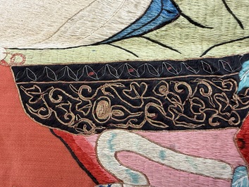 A large and fine Chinese embroidered silk 'Xi Wang Mu and Immortals' panel, 19th C.