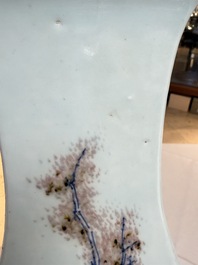 A Chinese blue, white and copper-red 'Birds among Flowering Branches' square gourd vase, 19th C.