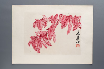 'Gravures sur Bois de la Chine Nouvelle': 40 woodcuts, dated 1956, and 'Baishi Lao Ren Hua Ce': 7 woodblock prints after Qi Baishi, Rong Bao Zhai 荣宝斋 studio, 20th C.