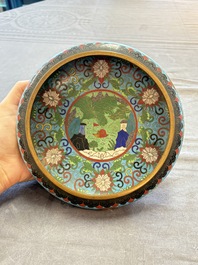 Two Chinese cloisonn&eacute; covered jars, a vase and two brush washers, 19/20th C.