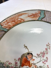 A Chinese famille rose 'Liuhai and the Three-Legged Toad' dish, 19th C.