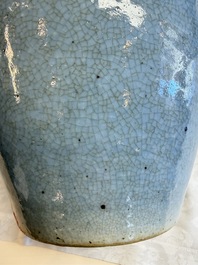 A Chinese celadon crackle-glazed vase and a lavender-blue crackle-glazed vase, 18/19th C.