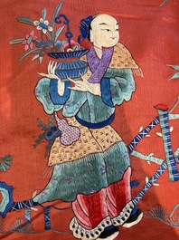 A large and fine Chinese embroidered silk 'Xi Wang Mu and Immortals' panel, 19th C.