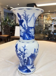 A Chinese blue and white 'Yenyen' vase with figures in a mountainous landscape, Kangxi