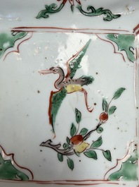 A set of five Chinese wucai Ko-Sometsuke square 'Crane' dishes for the Japanese market, with a tomobako, Tianqi
