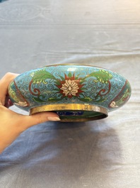 Two Chinese cloisonn&eacute; covered jars, a vase and two brush washers, 19/20th C.