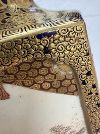 A fine Japanese Satsuma hexagonal vase with narrative design, Kinkozan 錦光山 mark, Meiji, 19th C.