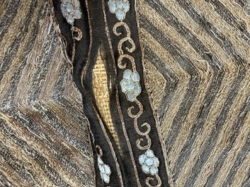 A pair of Chinese embroidered silk 'Civil Ninth-Rank' badges and a pair of kesi 'Civil Fifth-Rank' badges, Qing