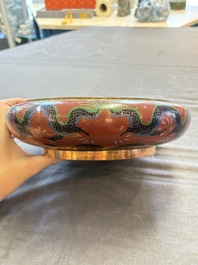 Two Chinese cloisonn&eacute; covered jars, a vase and two brush washers, 19/20th C.