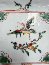A set of five Chinese wucai Ko-Sometsuke square 'Crane' dishes for the Japanese market, with a tomobako, Tianqi