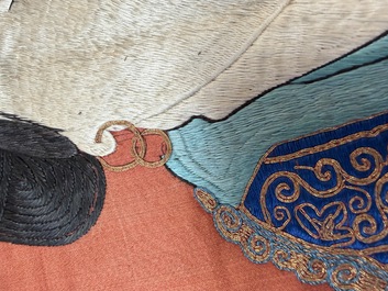 A large and fine Chinese embroidered silk 'Xi Wang Mu and Immortals' panel, 19th C.