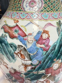 A Chinese famille rose 'Warriors' vase, Xuande mark, 19th C.