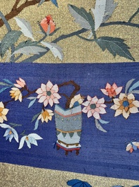 A rare and large Chinese gold-thread and silk 'Bai Niao Chao Feng 百鳥朝鳳' kesi panel, Republic