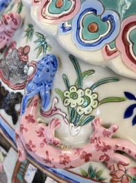 A Chinese Canton famille rose vase with narrative design, 19th C.