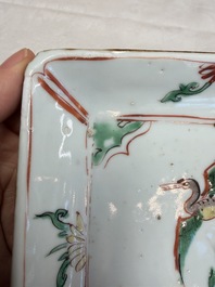 A set of five Chinese wucai Ko-Sometsuke square 'Crane' dishes for the Japanese market, with a tomobako, Tianqi