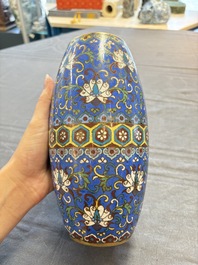 Two Chinese cloisonn&eacute; covered jars, a vase and two brush washers, 19/20th C.