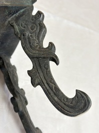A Chinese archaistic bronze censer with Taotie design, Fang Ding 方鼎, Ming