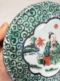 A Chinese famille verte jar and cover with narrative design, 19th C.