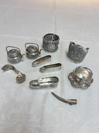 A collection of 11 Chinese silver wares, various marks, 19/20th C.