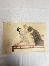 Chinese school: 11 erotic paintings, ink and colour on paper, dated 1904