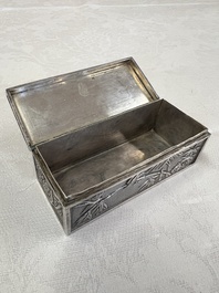 A pair of Chinese silver jarlets, a pair of saucer dishes, a rectangular casket and a cylindrical box, 19/20th C.