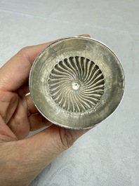 A Chinese silver 'Dragon' vase, two stem cups and a handled cup, various marks, 19/20th C.