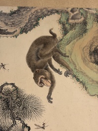 Cai Xian 蔡銑 (1897-1960): 'Playful Monkeys', ink and colour on paper, dated 1925