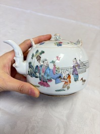 A Chinese famille rose teapot and two covered boxes, Republic