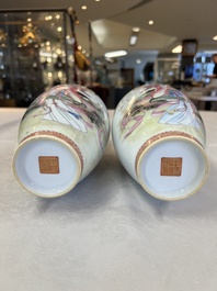 A pair of Chinese famille rose 'Dream of the Red Chamber 紅樓夢' vases, Jing De Zhen Zhi 景德鎮製 mark, signed Zhao Huimin 趙惠民, dated 1961
