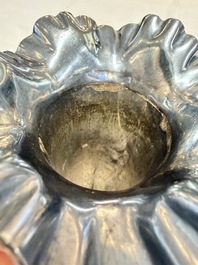 A Chinese silver 'Dragon' vase, two stem cups and a handled cup, various marks, 19/20th C.