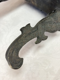 A Chinese archaistic bronze censer with Taotie design, Fang Ding 方鼎, Ming