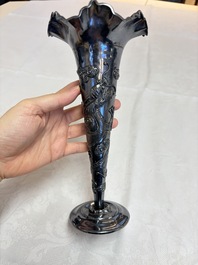 A Chinese silver 'Dragon' vase, two stem cups and a handled cup, various marks, 19/20th C.