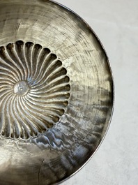 A Chinese silver 'Dragon' vase, two stem cups and a handled cup, various marks, 19/20th C.