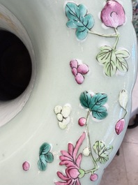 A pair of large Chinese famille rose celadon-ground 'Romance of the Three Kingdoms' vases, 19th C.